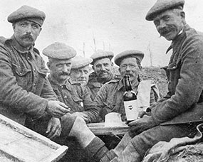 Men of the 6th (Perthshire) Battalion enjoying a bottle of wine.