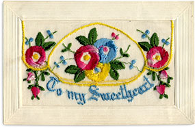 Hand embroidered Sweetheart postcard