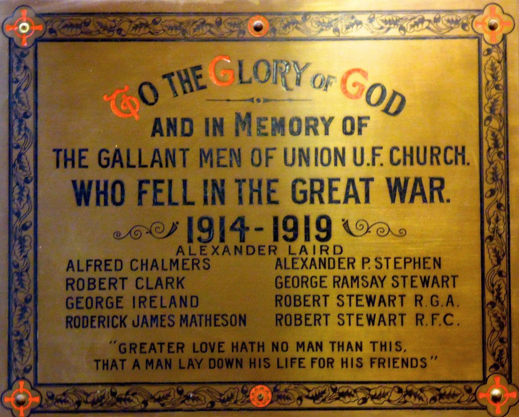 Memorial plaque at St Stephen's and West, Broughty Ferry. 